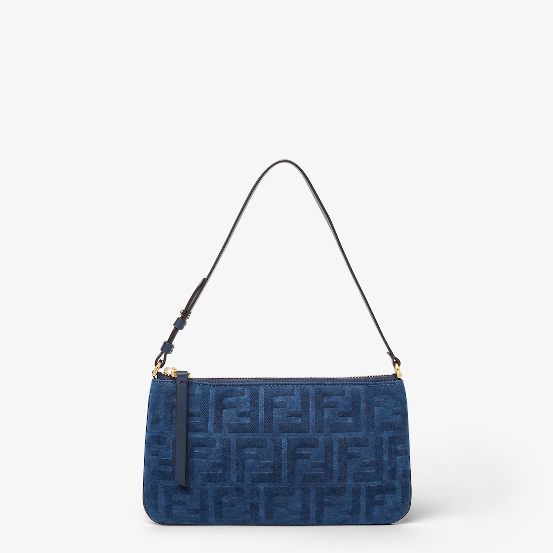 FENDI Baguette Pouch Mini Blue flocked FF denim pouch - Image 3